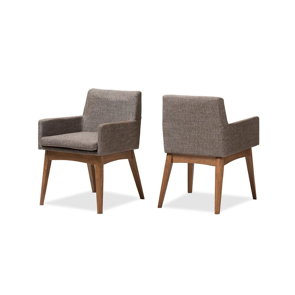 Walnut Wood Finishing and Gravel Fabric Upholstered Arm Chair (Set of 2). Picture 1