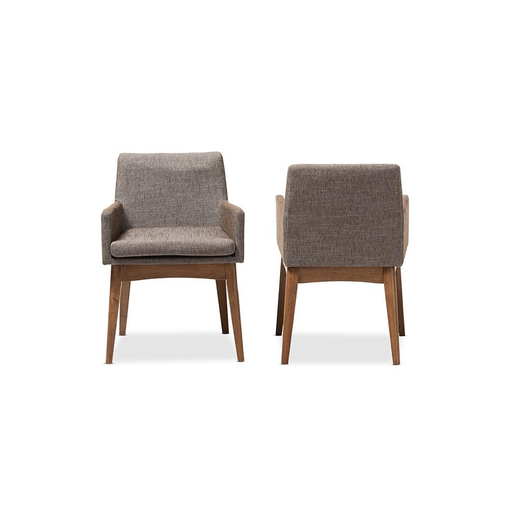 Walnut Wood Finishing and Gravel Fabric Upholstered Arm Chair (Set of 2). Picture 2
