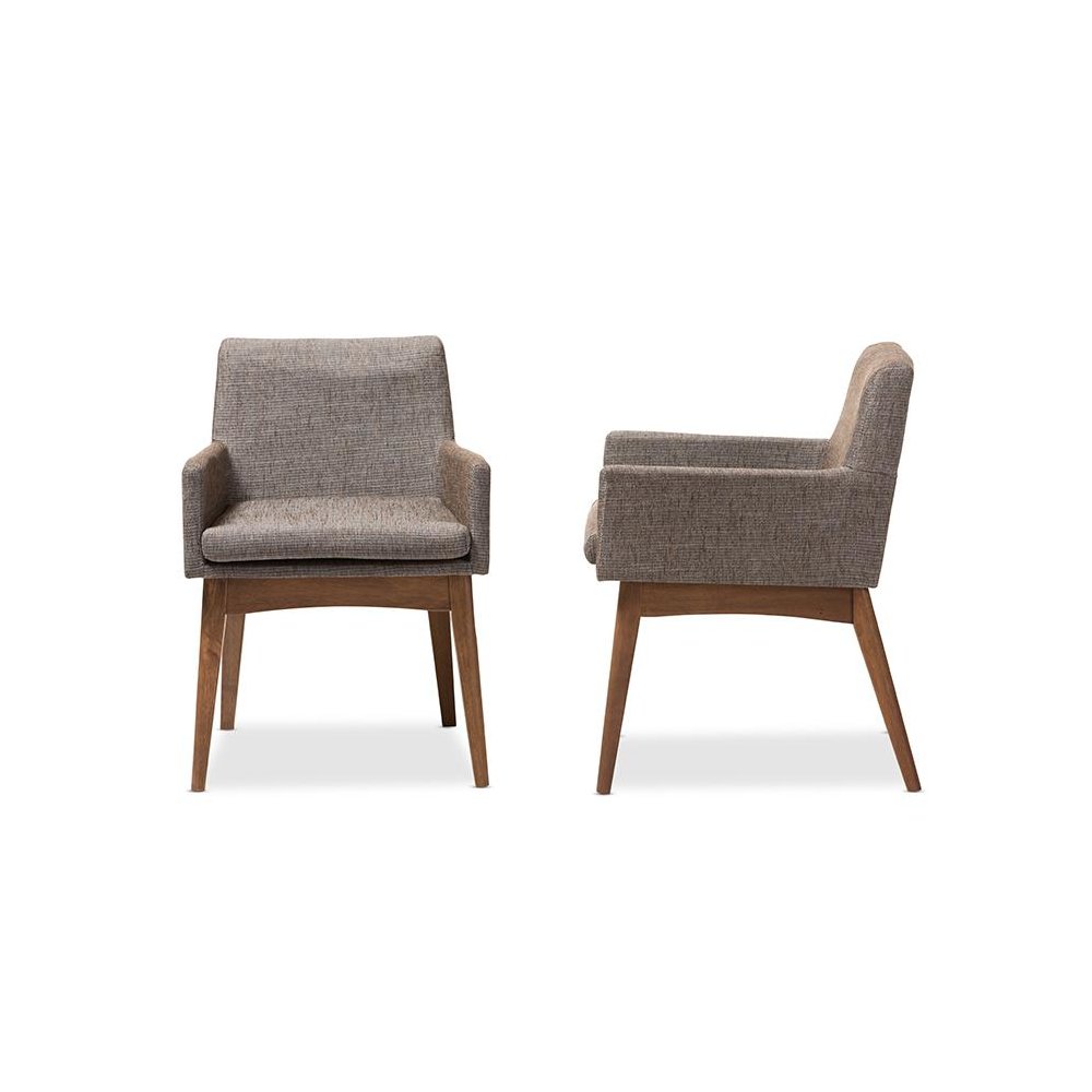 Walnut Wood Finishing and Gravel Fabric Upholstered Arm Chair (Set of 2). Picture 3