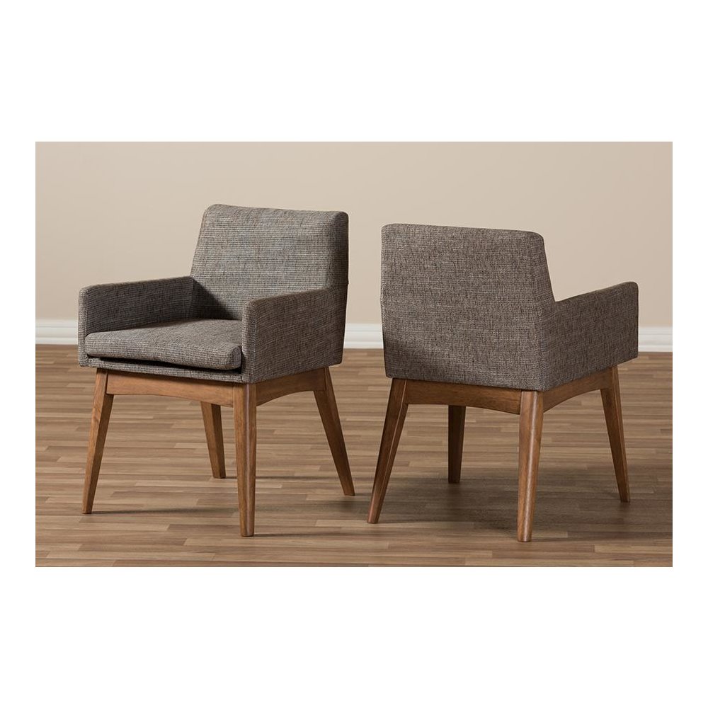 Walnut Wood Finishing and Gravel Fabric Upholstered Arm Chair (Set of 2). Picture 7