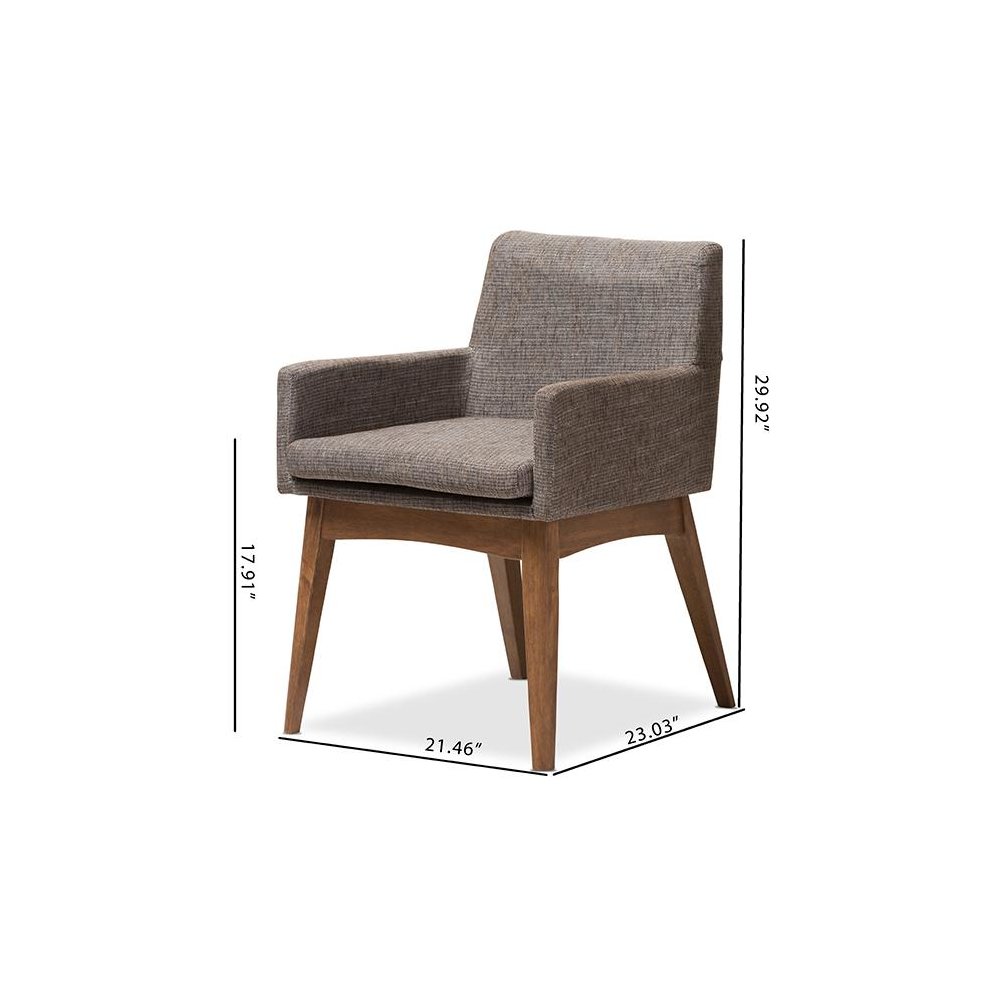 Walnut Wood Finishing and Gravel Fabric Upholstered Arm Chair (Set of 2). Picture 8