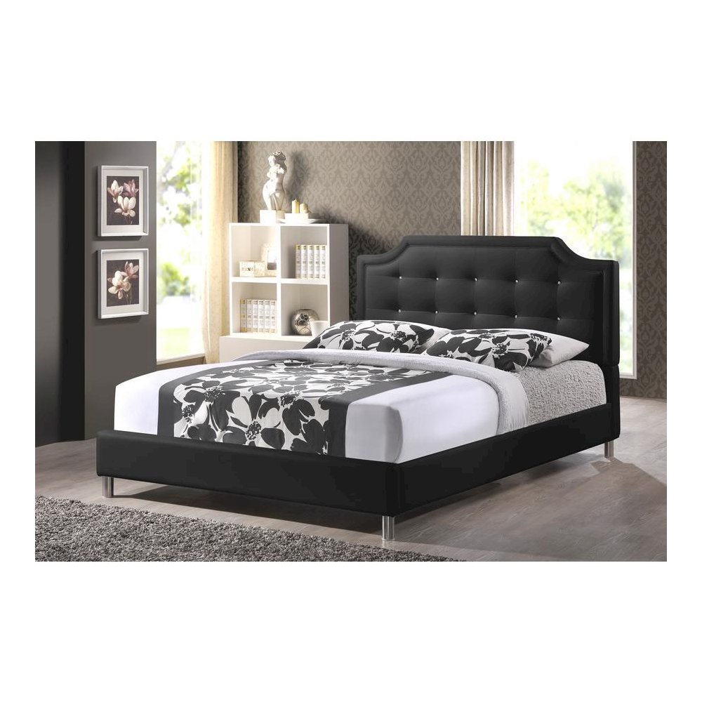 Baxton Studio Carlotta Black Modern Bed with Upholstered Headboard - Queen Size. Picture 5