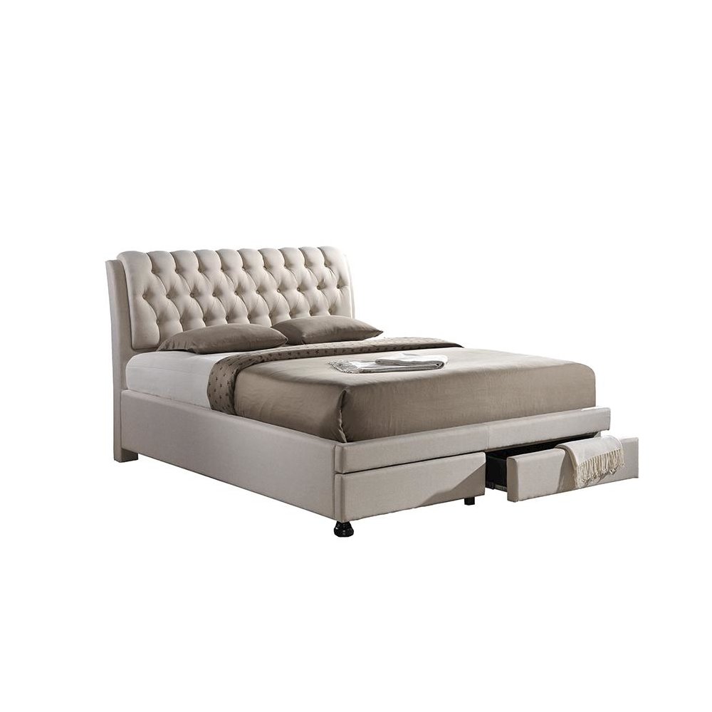 Button-Tufted Light Beige Fabric Upholstered Storage King-Size Bed with 2-drawer. Picture 5