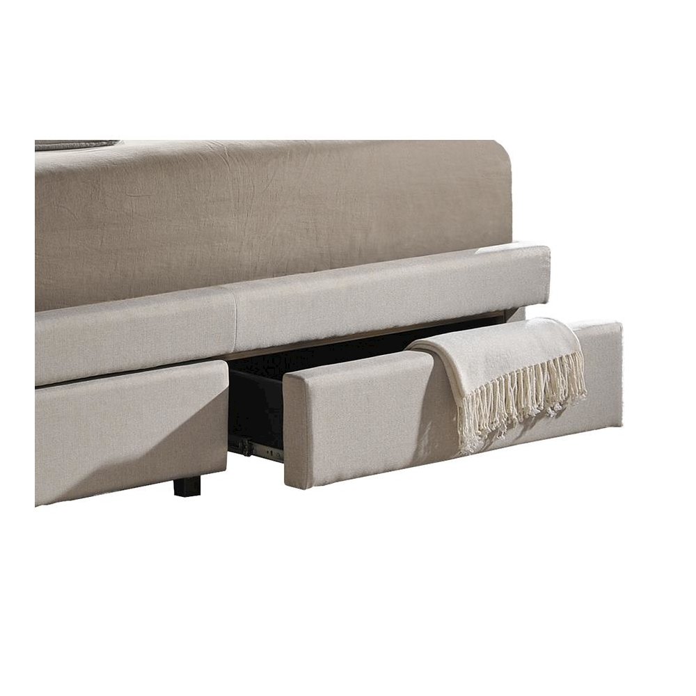 Button-Tufted Light Beige Fabric Upholstered Storage King-Size Bed with 2-drawer. Picture 1