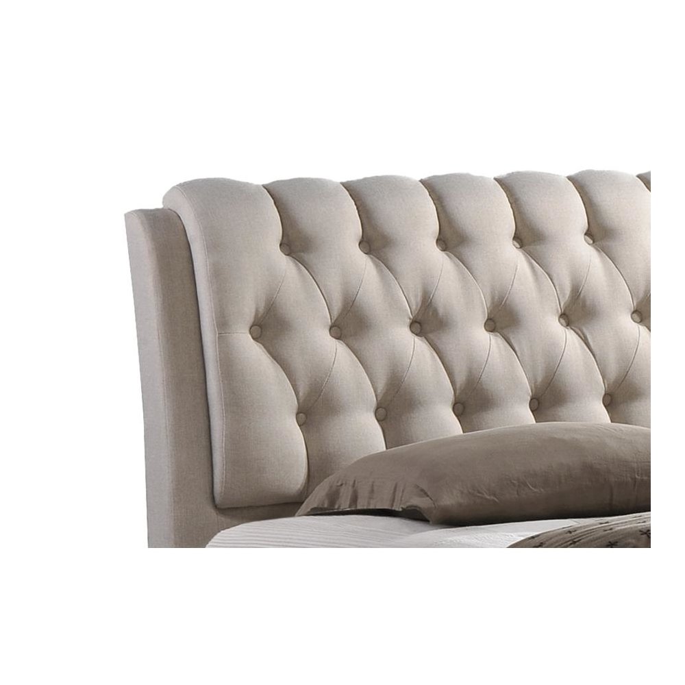 Button-Tufted Light Beige Fabric Upholstered Storage King-Size Bed with 2-drawer. Picture 2
