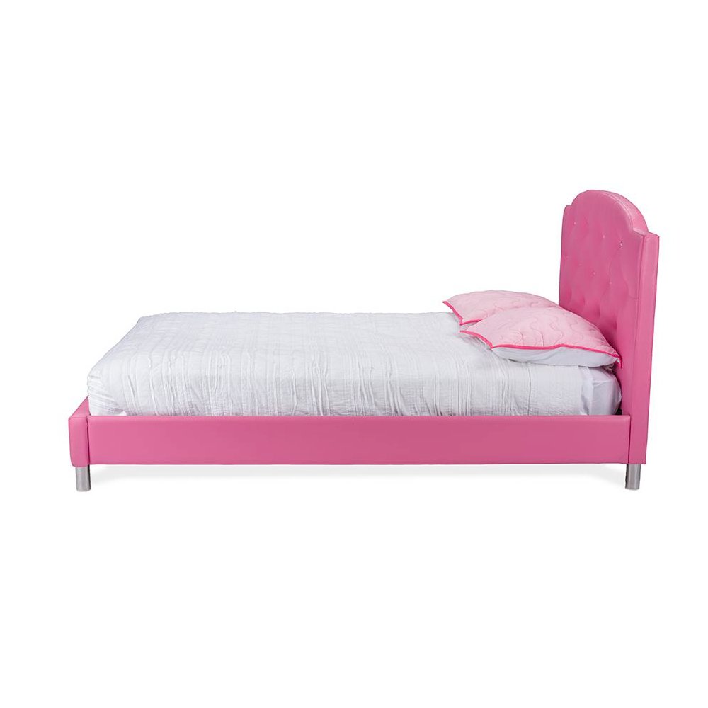 Canterbury Pink Leather Contemporary Full-Size Bed. Picture 1