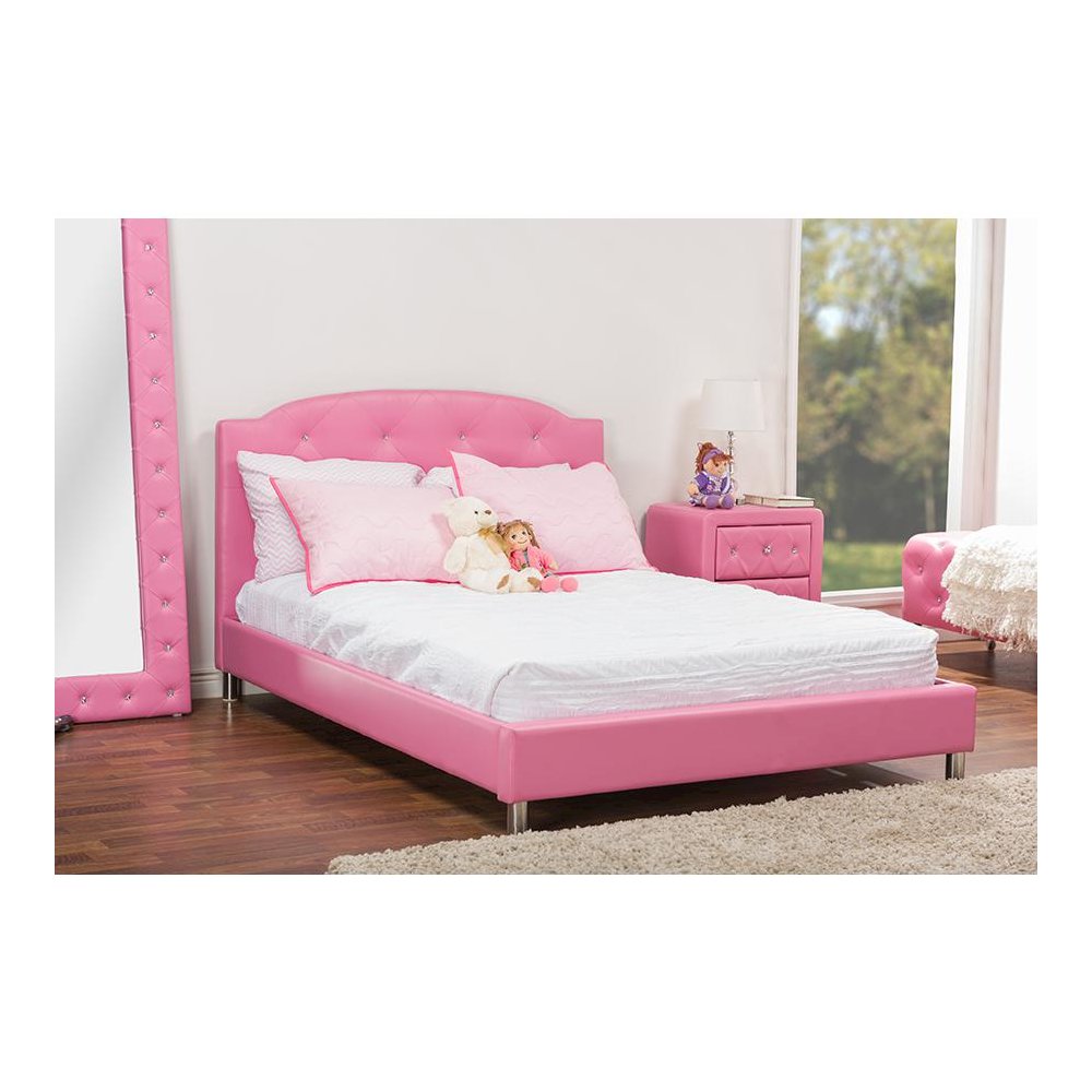 Canterbury Pink Leather Contemporary Full-Size Bed. Picture 4