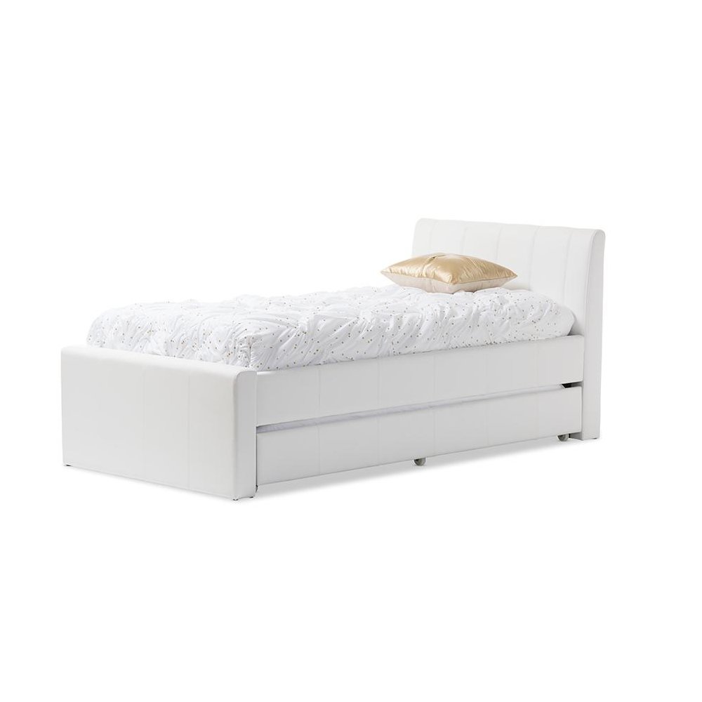 Cosmo Modern and Contemporary White Faux Leather Twin Size Trundle Bed. Picture 5
