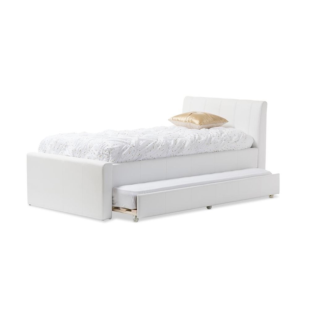 Cosmo Modern and Contemporary White Faux Leather Twin Size Trundle Bed. Picture 1