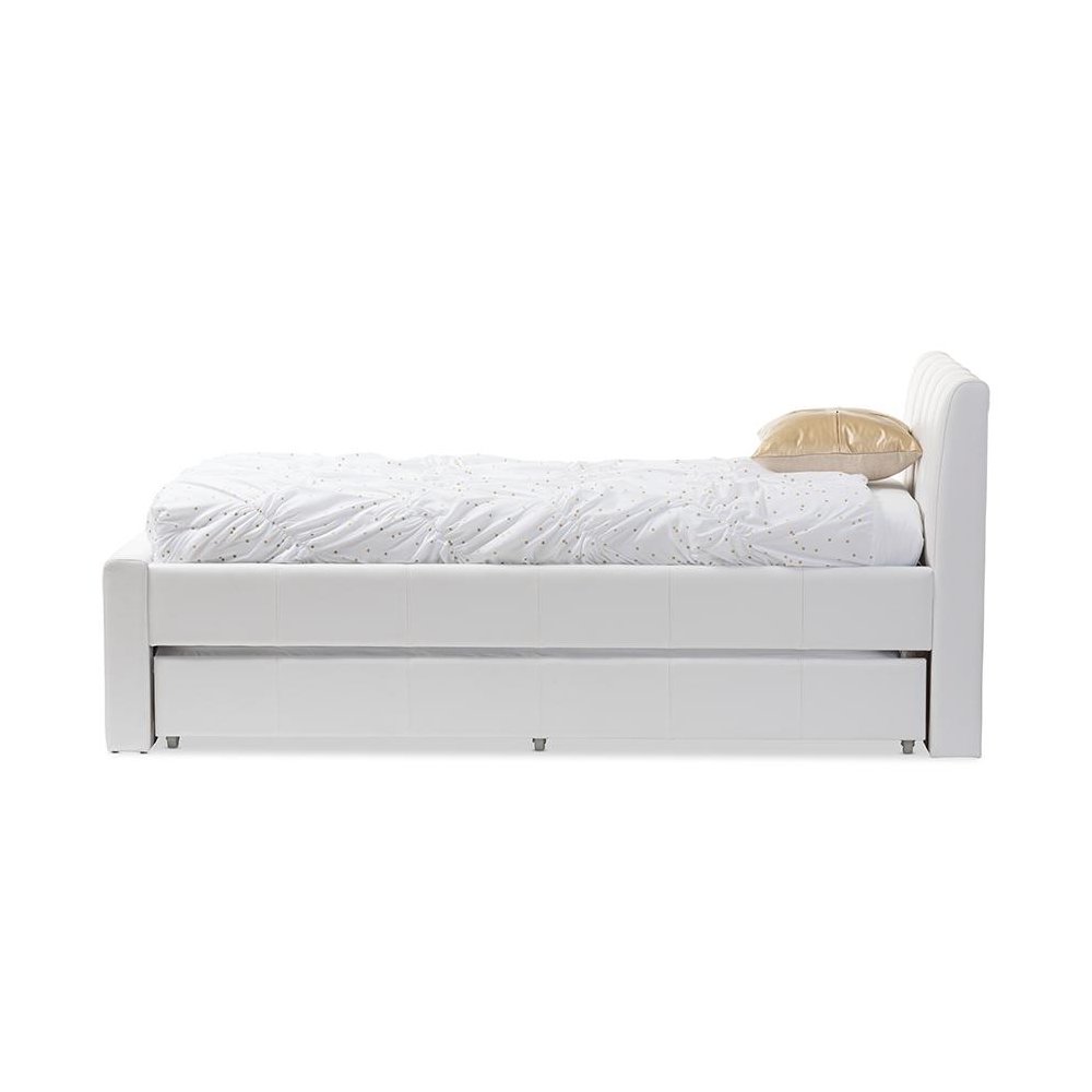 Cosmo Modern and Contemporary White Faux Leather Twin Size Trundle Bed. Picture 2