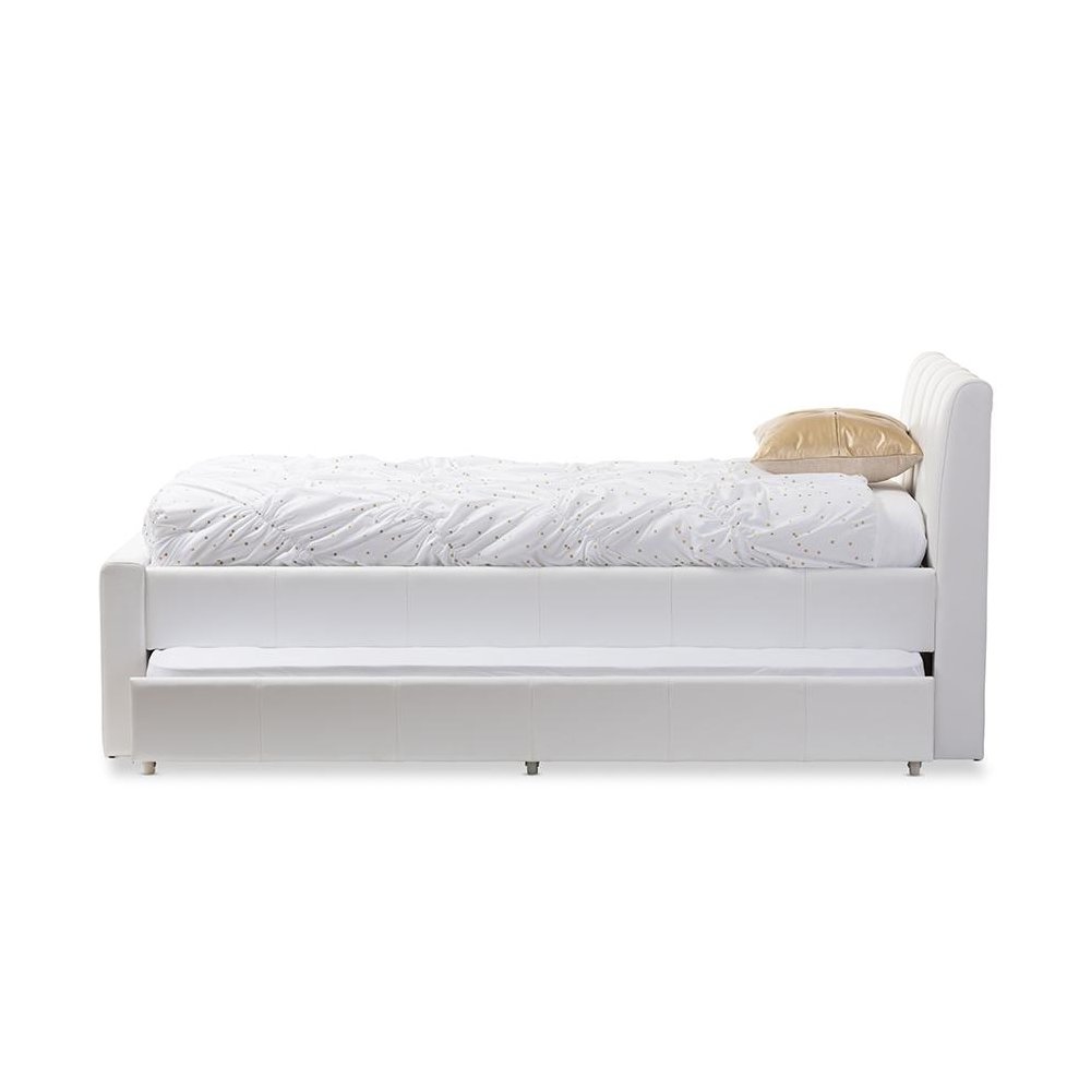 Cosmo Modern and Contemporary White Faux Leather Twin Size Trundle Bed. Picture 3