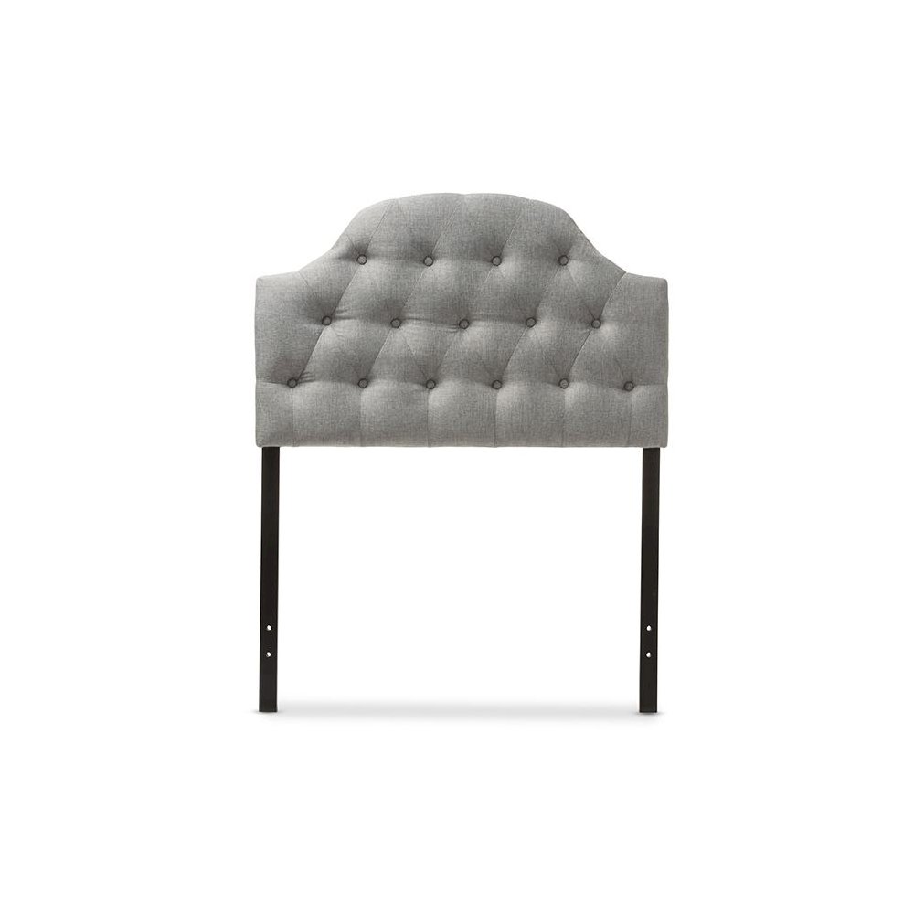 Grey Fabric Upholstered Button-Tufted Scalloped Twin Size Headboard. Picture 1