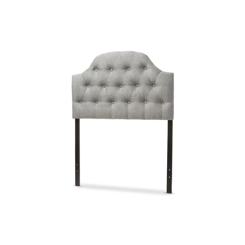 Grey Fabric Upholstered Button-Tufted Scalloped Twin Size Headboard. Picture 2