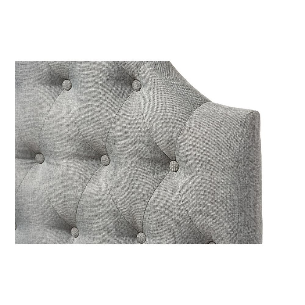 Grey Fabric Upholstered Button-Tufted Scalloped Twin Size Headboard. Picture 3