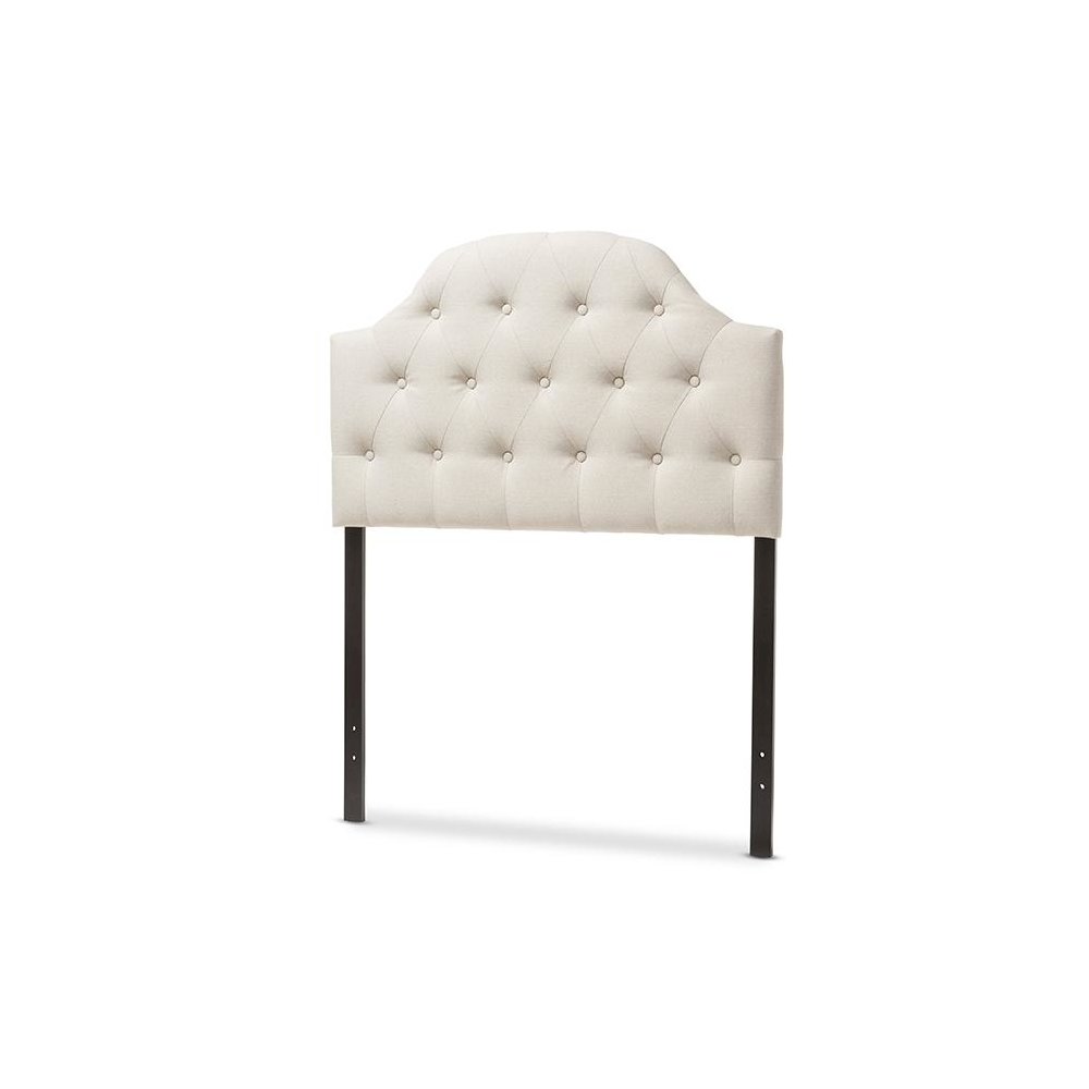 Light Beige Fabric Upholstered Button-Tufted Scalloped Twin Size Headboard. Picture 2