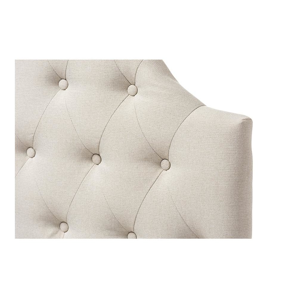Light Beige Fabric Upholstered Button-Tufted Scalloped Twin Size Headboard. Picture 3