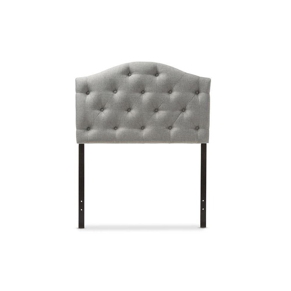 Grey Fabric Upholstered Button-Tufted Scalloped Twin Size Headboard. Picture 1