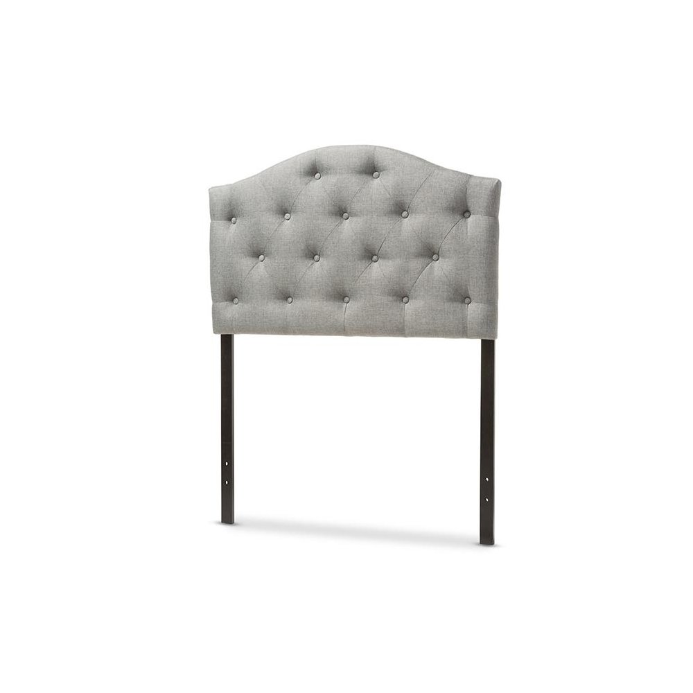 Grey Fabric Upholstered Button-Tufted Scalloped Twin Size Headboard. Picture 2