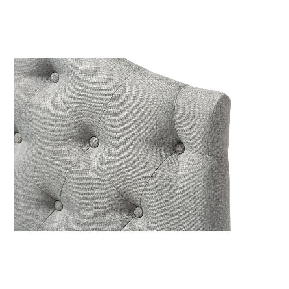 Grey Fabric Upholstered Button-Tufted Scalloped Twin Size Headboard. Picture 3