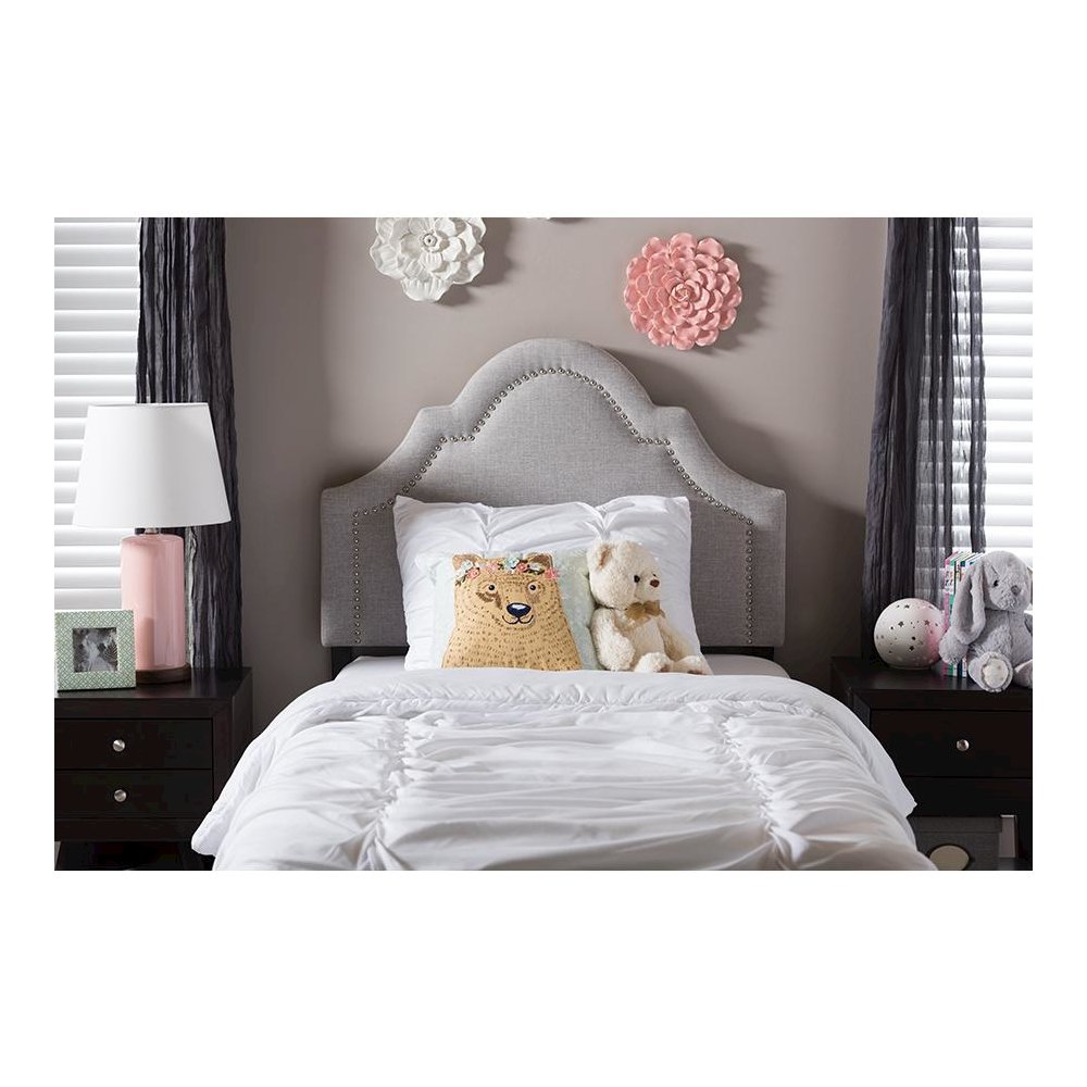 Grayish Beige Fabric Upholstered Twin Size Headboard. Picture 4