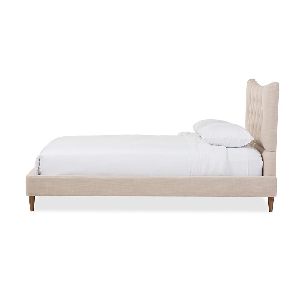 Baxton Studio Hannah Mid-Century Modern Beige Linen Queen Size Platform Bed. Picture 2