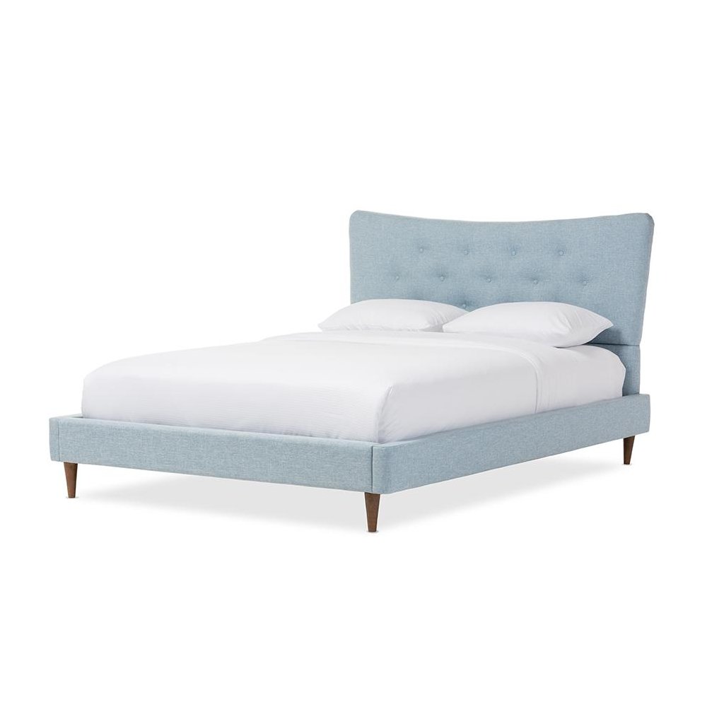 Baxton Studio Hannah Mid-Century Modern Sky Blue Fabric Queen Size Platform Bed. Picture 1
