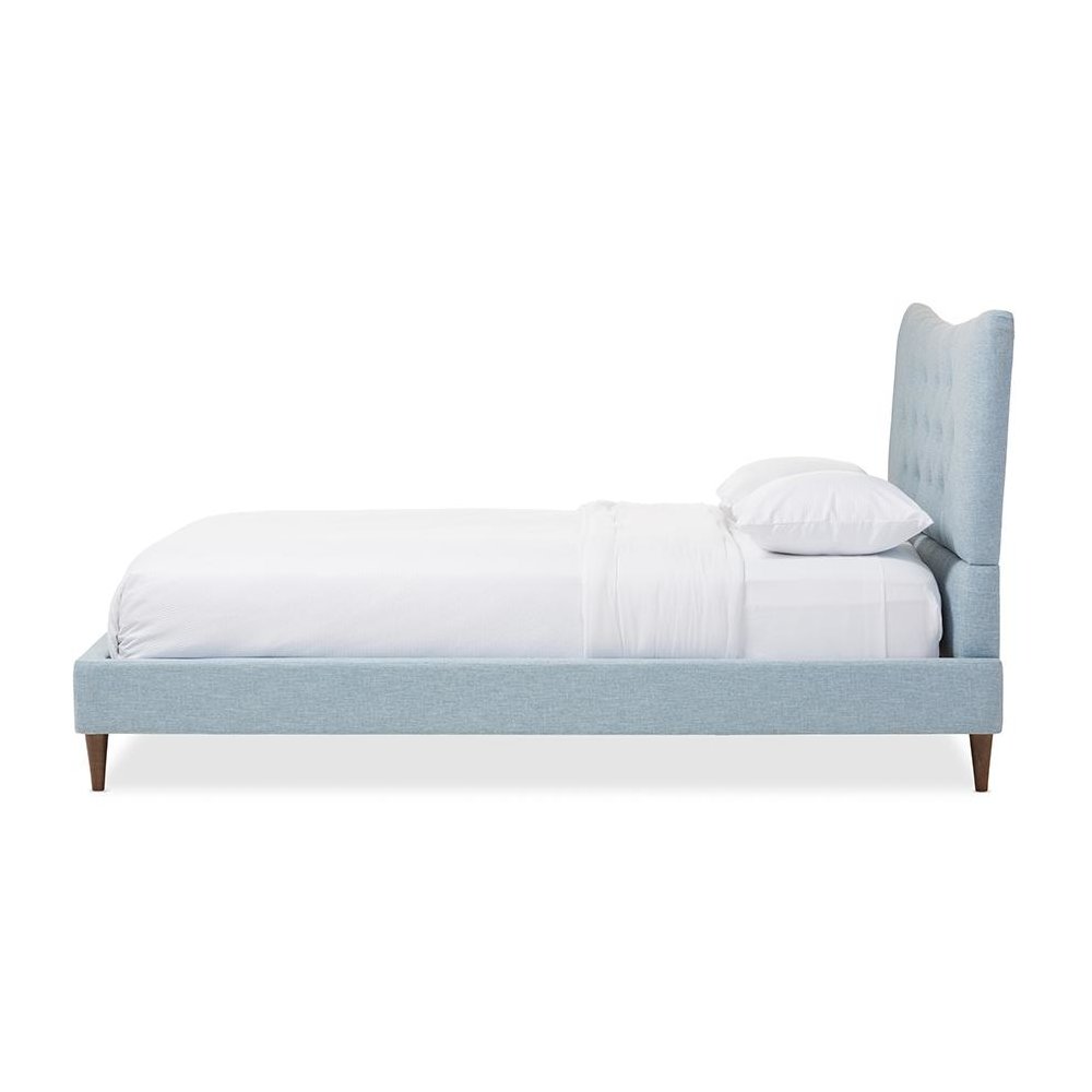 Baxton Studio Hannah Mid-Century Modern Sky Blue Fabric Queen Size Platform Bed. Picture 2