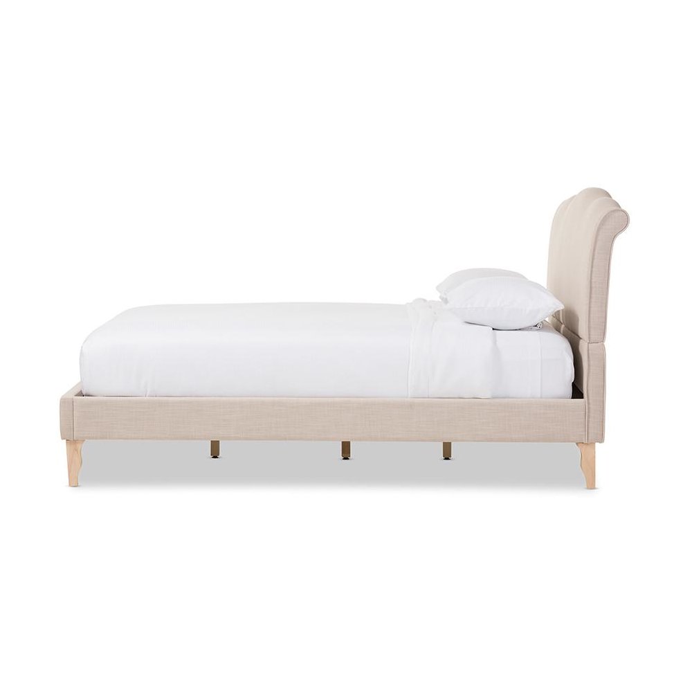 Fannie French Classic Modern Style Beige Linen Fabric King Size Platform Bed. Picture 2