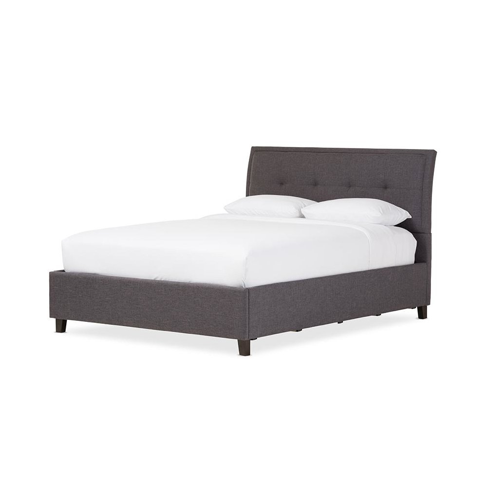 Lea Modern and Contemporary Dark Grey Fabric Queen Size Storage Platform Bed. Picture 1