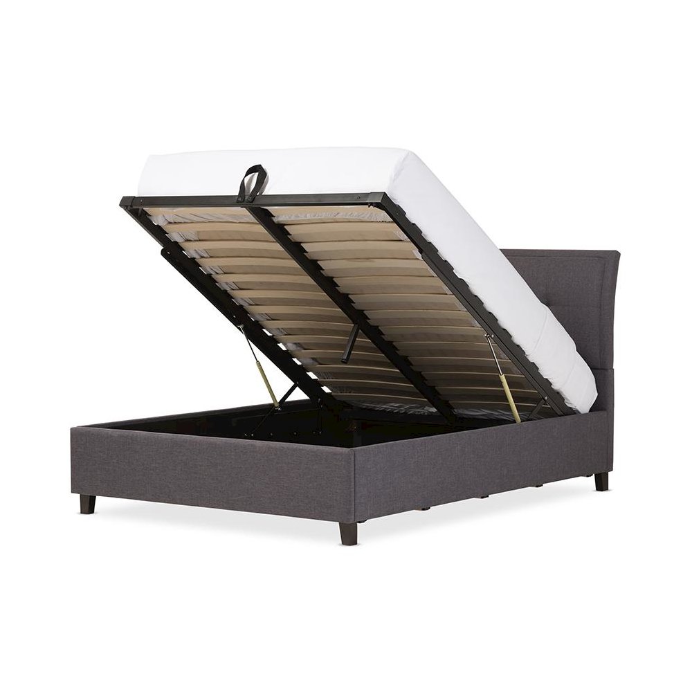 Lea Modern and Contemporary Dark Grey Fabric Queen Size Storage Platform Bed. Picture 2
