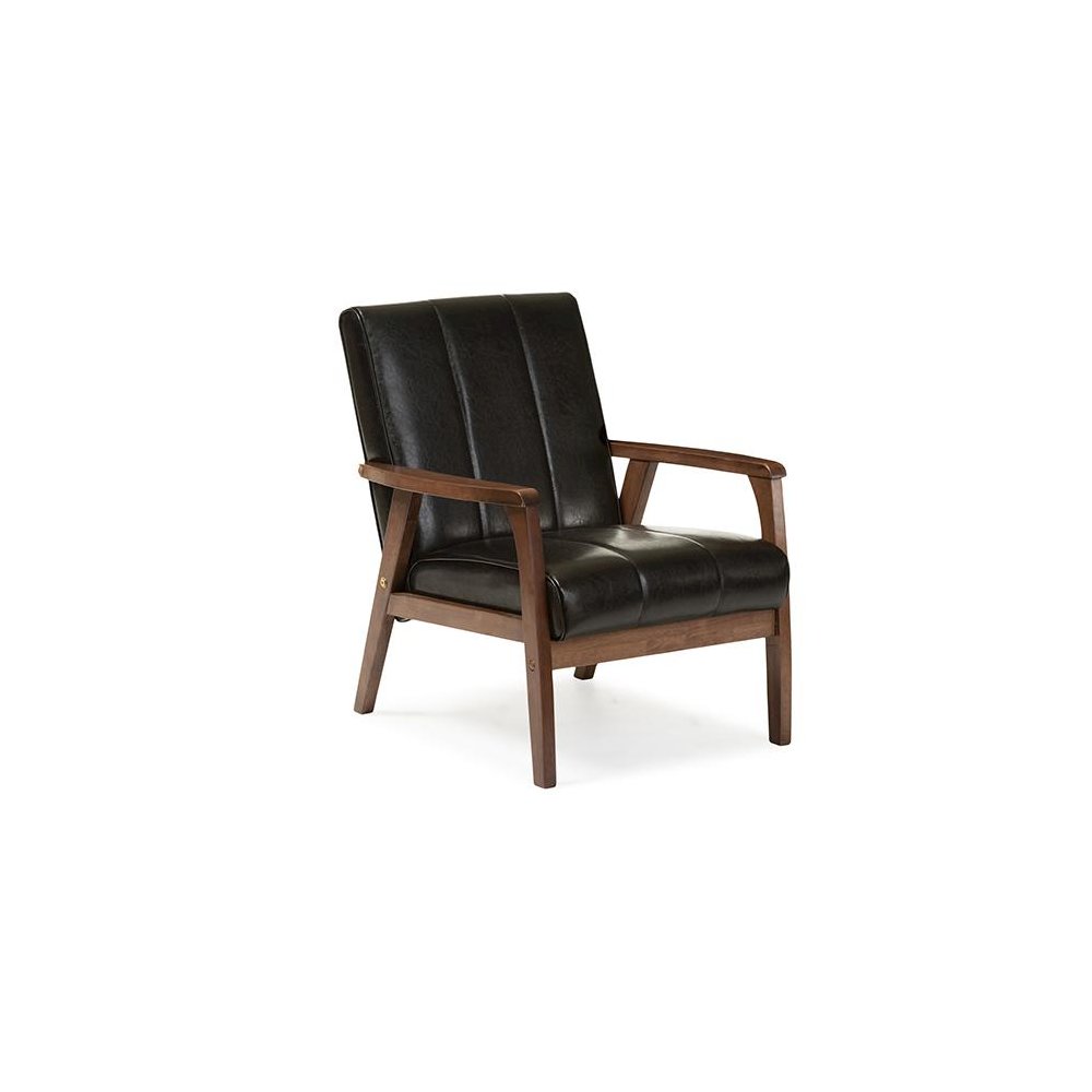 Leather Wooden Lounge Chair. Picture 1