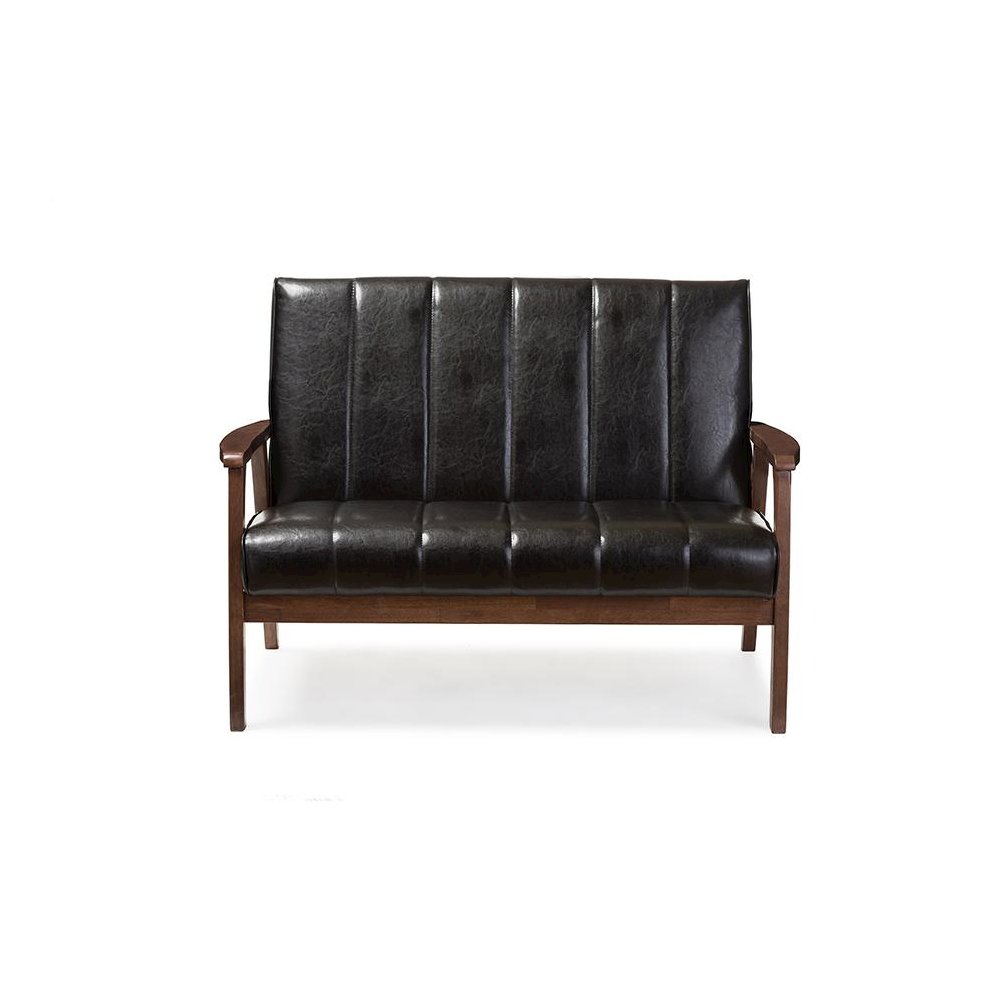 Leather Wooden 2-Seater Loveseat. Picture 5
