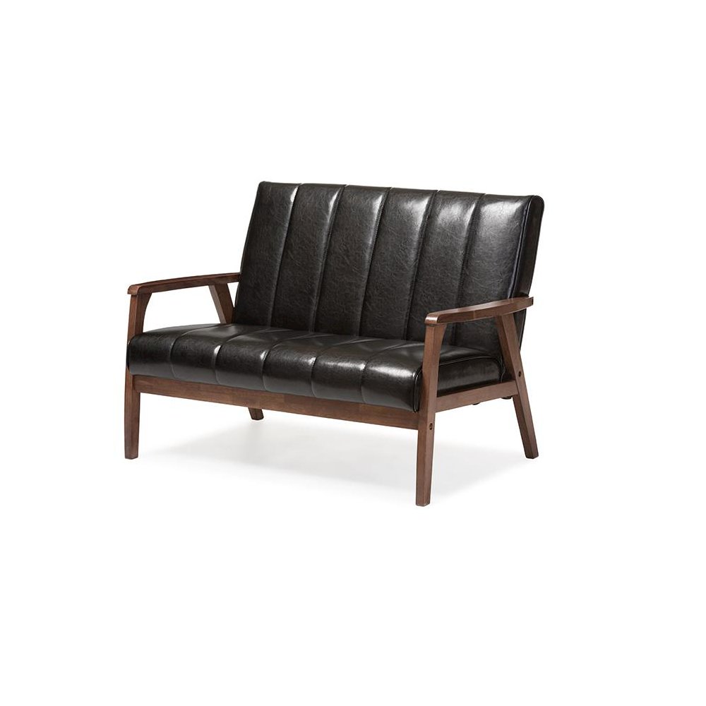 Leather Wooden 2-Seater Loveseat. Picture 1