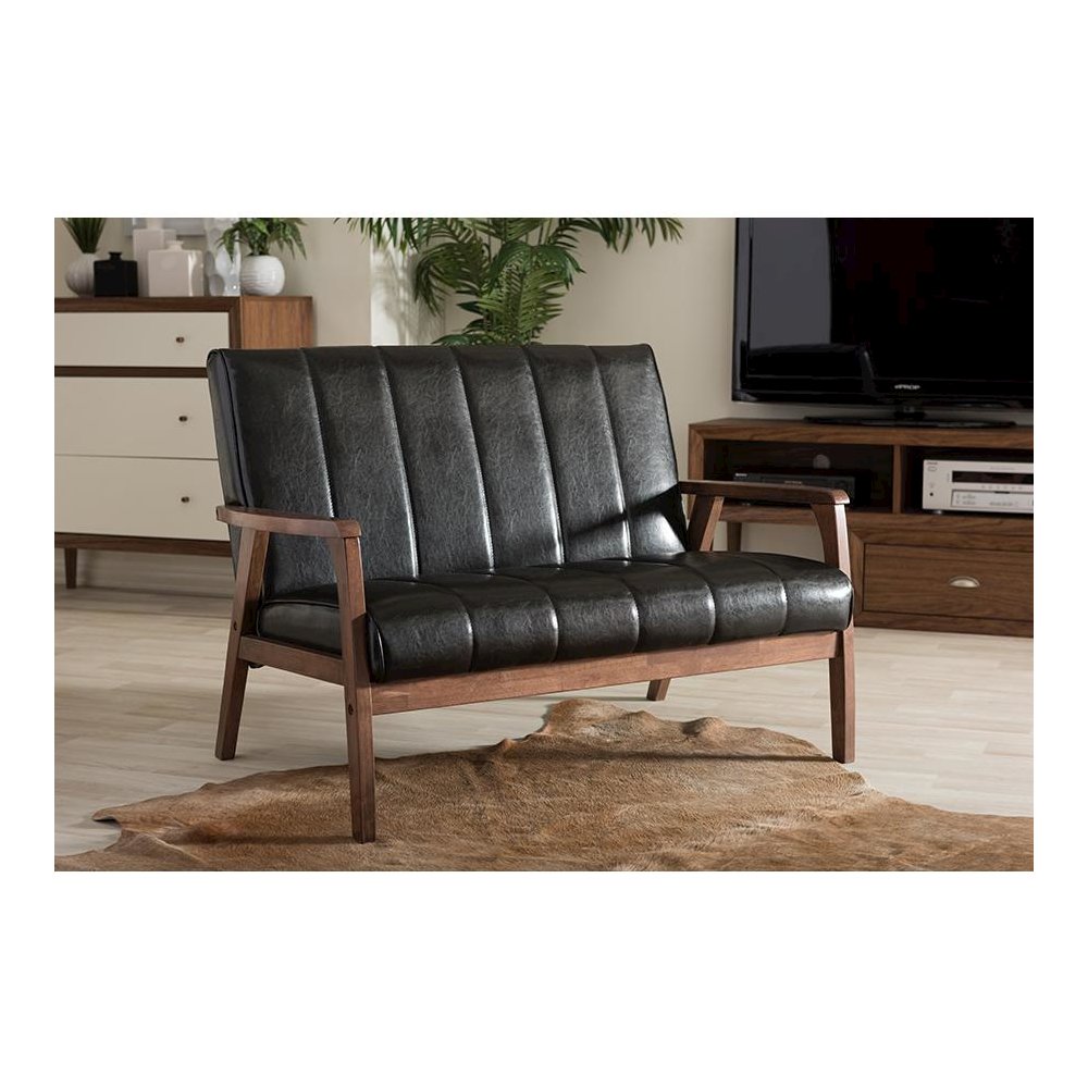 Leather Wooden 2-Seater Loveseat. Picture 4