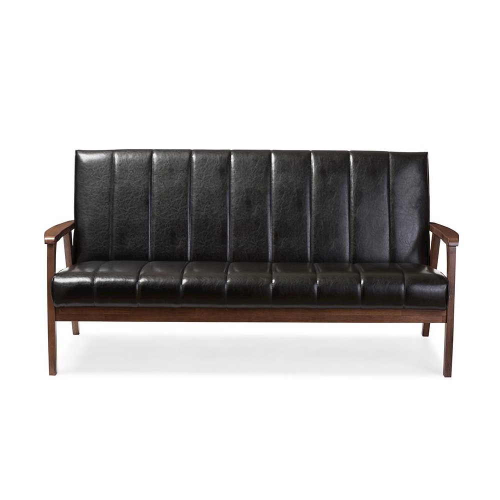 Leather Wooden 3-Seater Sofa. Picture 5