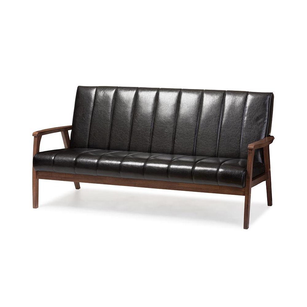 Leather Wooden 3-Seater Sofa. Picture 1
