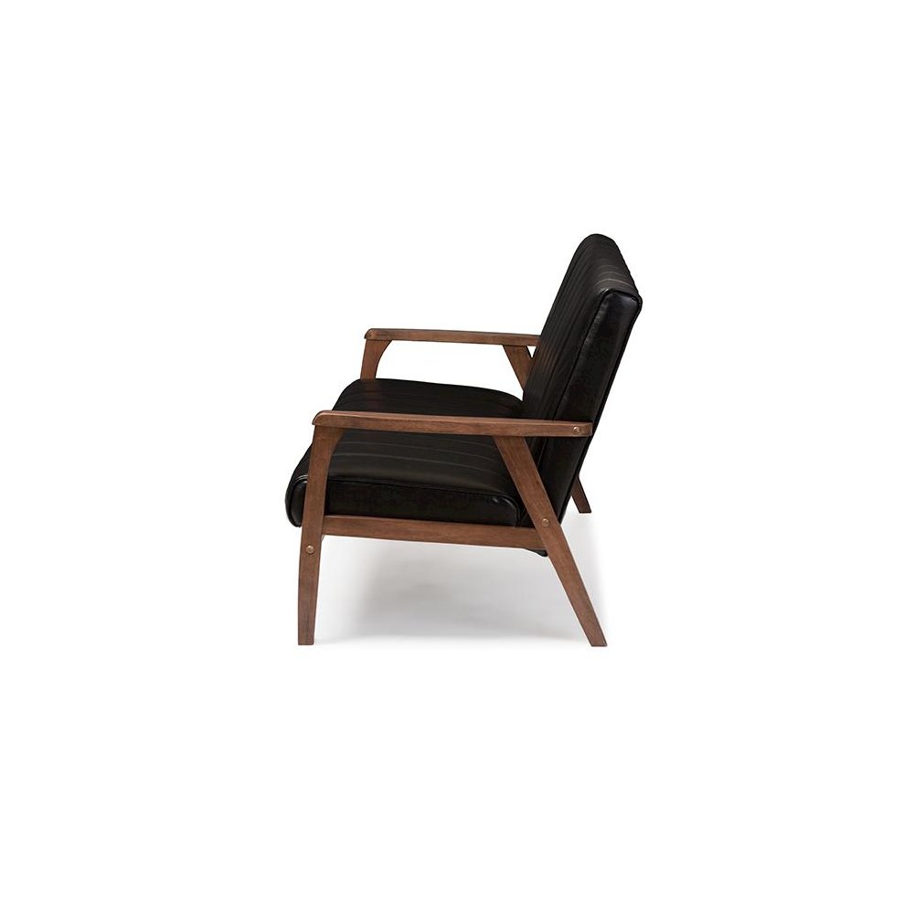 Leather Wooden 3-Seater Sofa. Picture 2