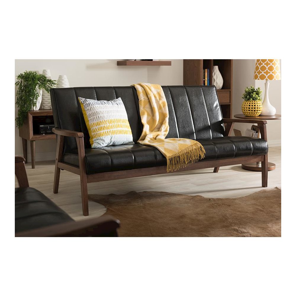 Leather Wooden 3-Seater Sofa. Picture 4