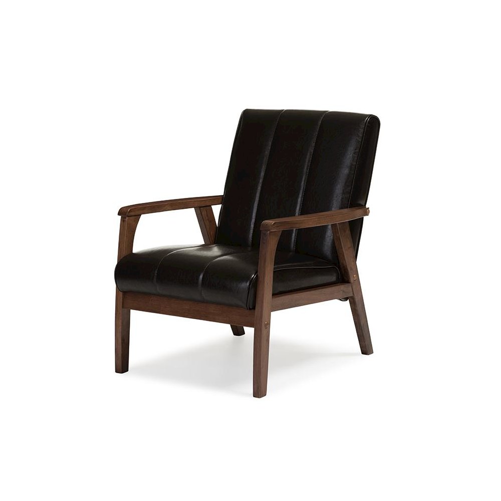 Leather Wooden Lounge Chair. Picture 1