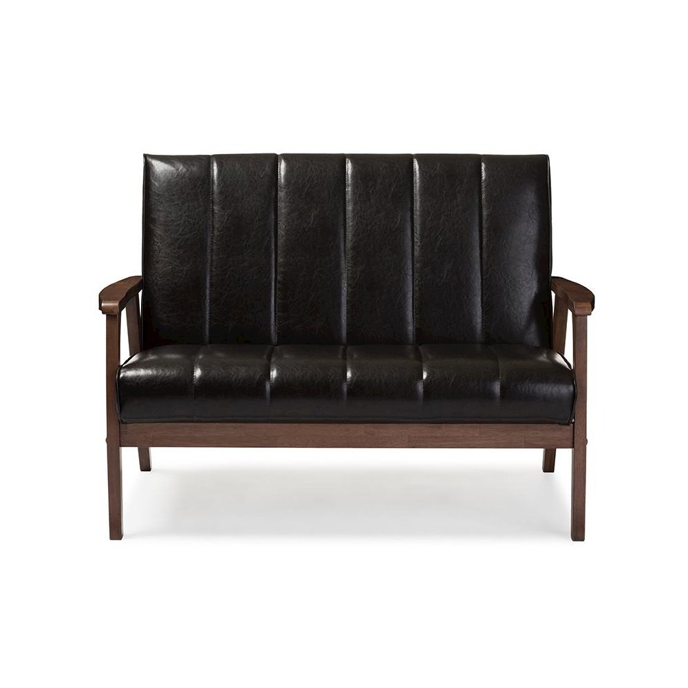 Leather Wooden 2-Seater Loveseat. Picture 5