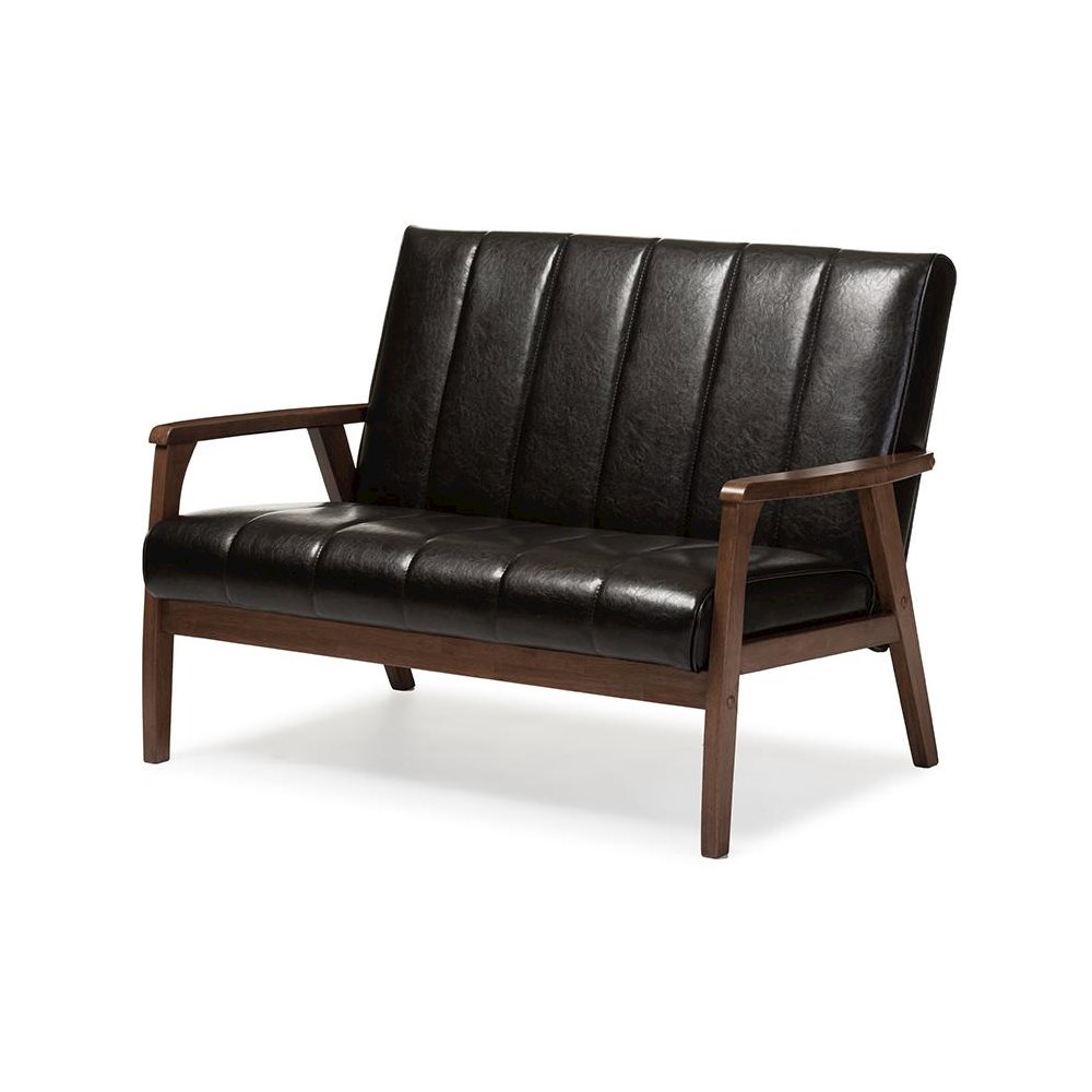 Leather Wooden 2-Seater Loveseat. Picture 1