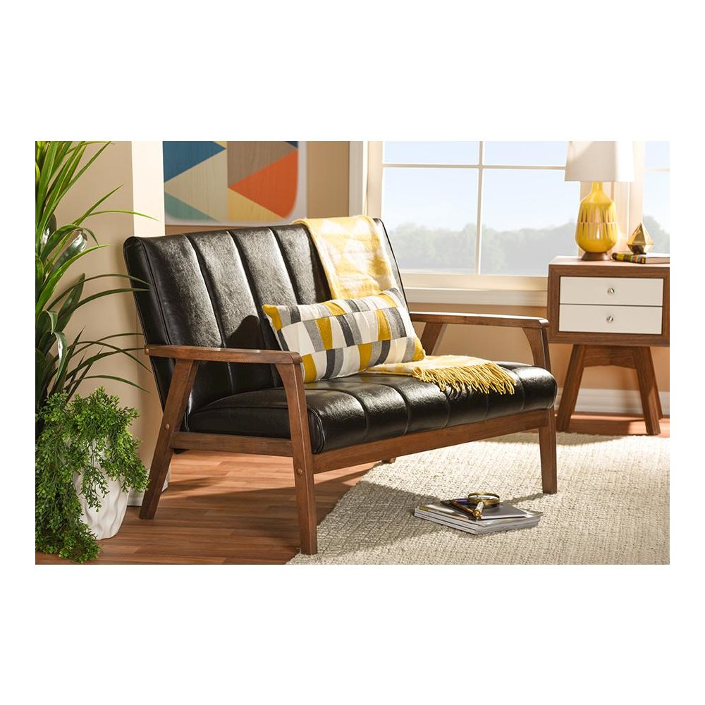 Leather Wooden 2-Seater Loveseat. Picture 4