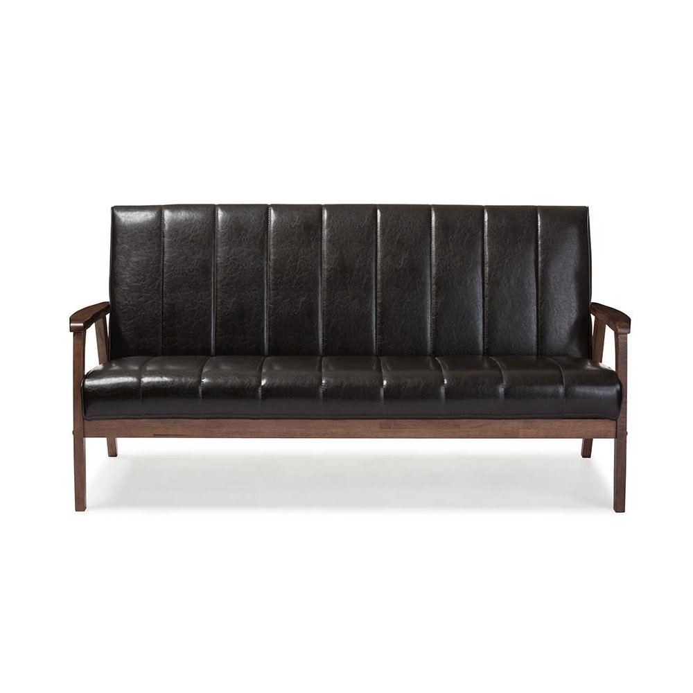 Leather Wooden 3-Seater Sofa. Picture 5