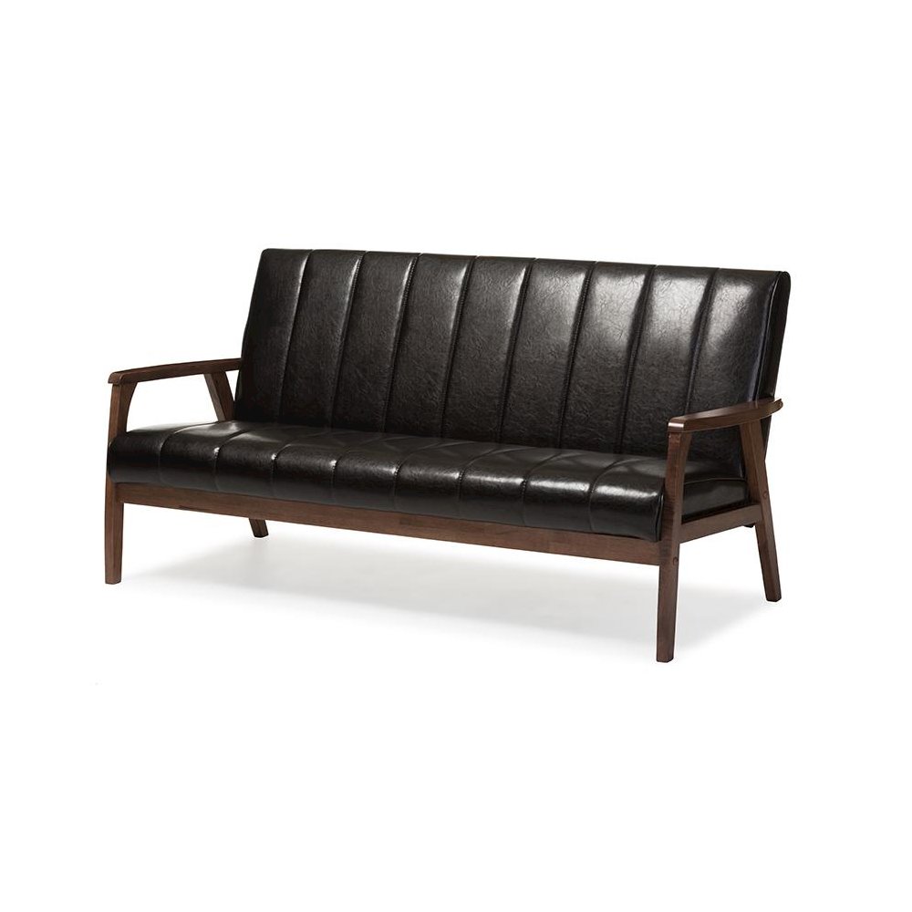 Leather Wooden 3-Seater Sofa. Picture 1