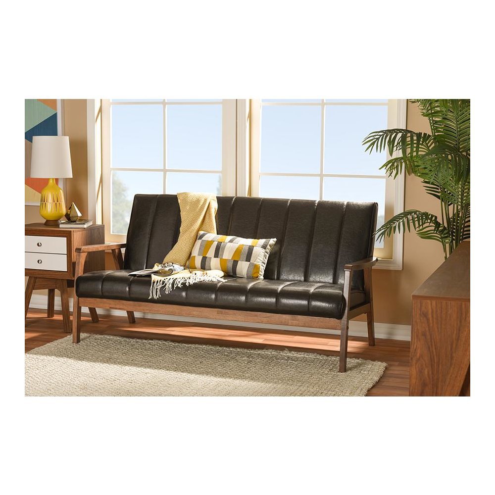 Leather Wooden 3-Seater Sofa. Picture 4