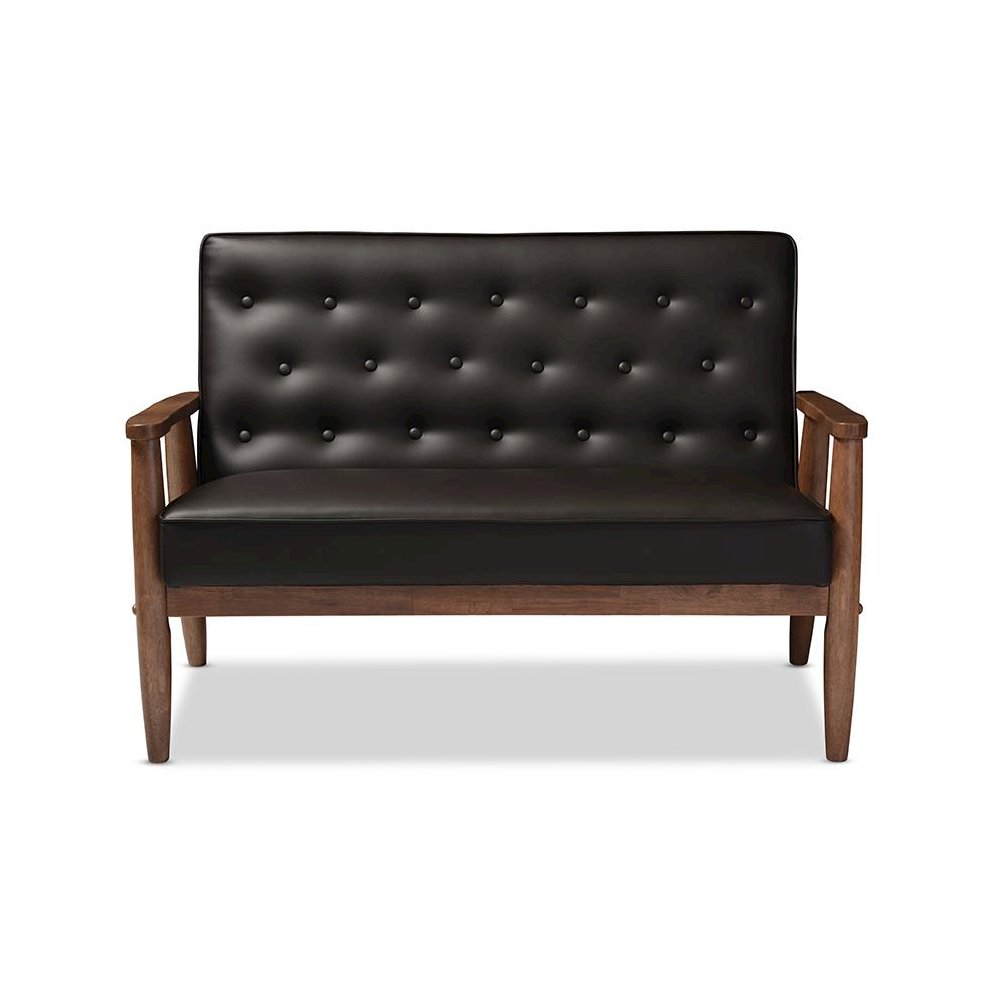 Leather Upholstered Wooden 2-seater Loveseat. Picture 5