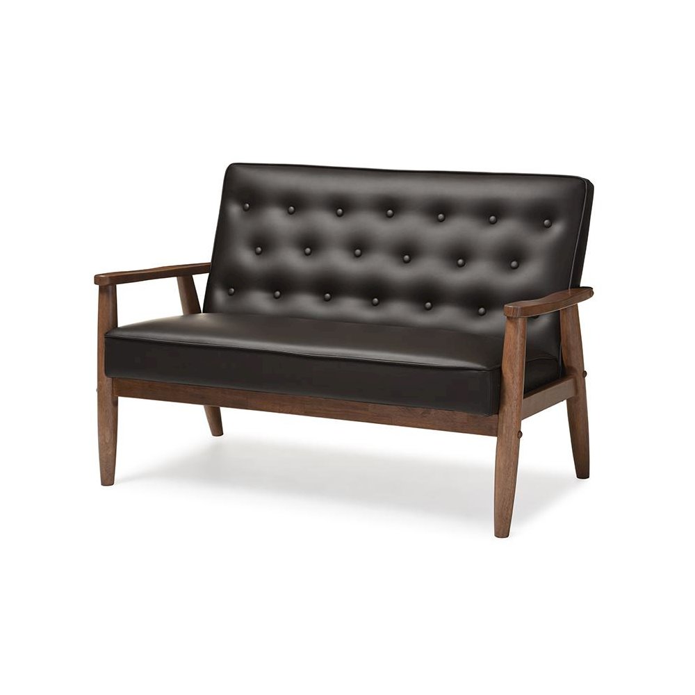 Leather Upholstered Wooden 2-seater Loveseat. Picture 1