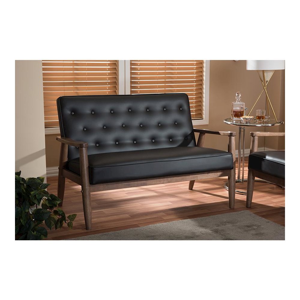 Leather Upholstered Wooden 2-seater Loveseat. Picture 4