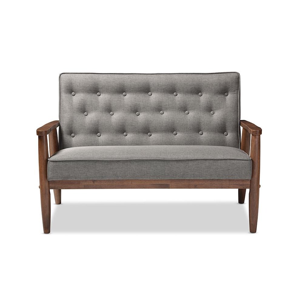Grey Fabric Upholstered Wooden 2-seater Loveseat. Picture 5