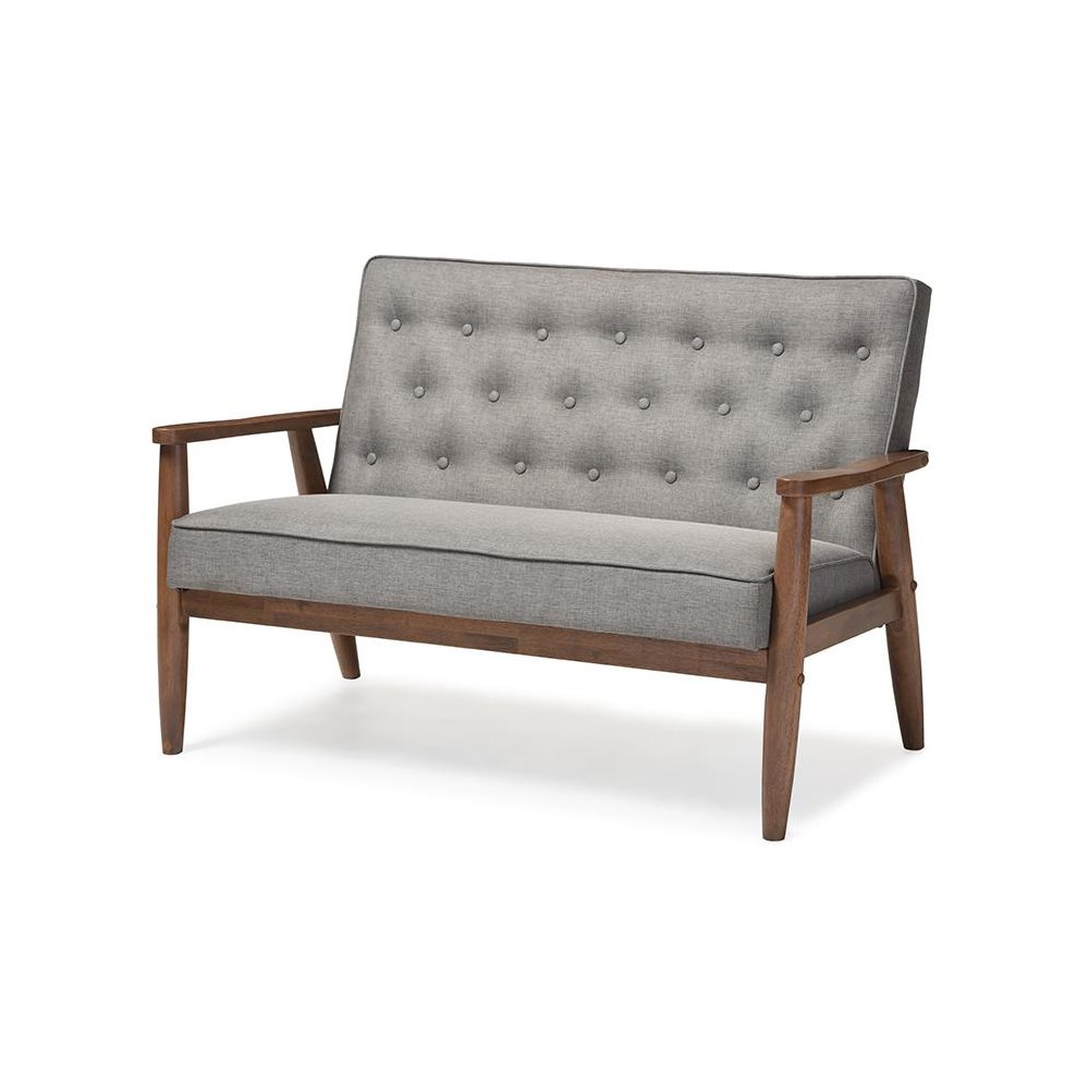 Grey Fabric Upholstered Wooden 2-seater Loveseat. Picture 1